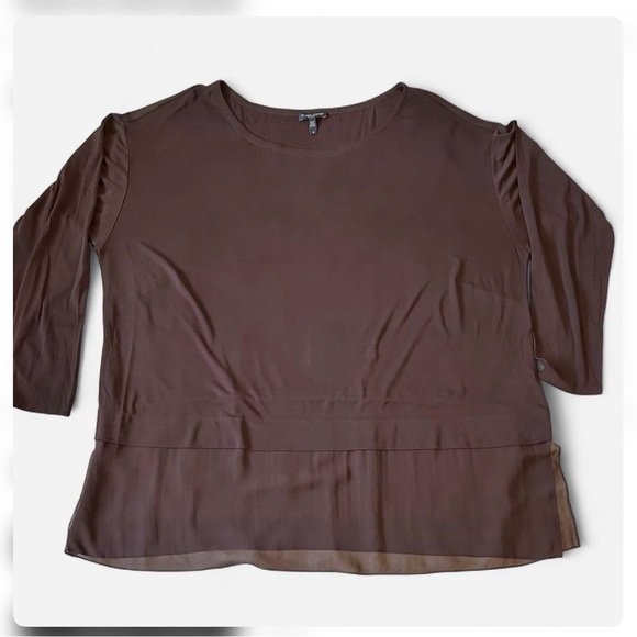 Eileen Fisher 100% Silk Brown Layered Tunic Top 3X Lagenlook Minimalist Airy - Picture 2 of 8